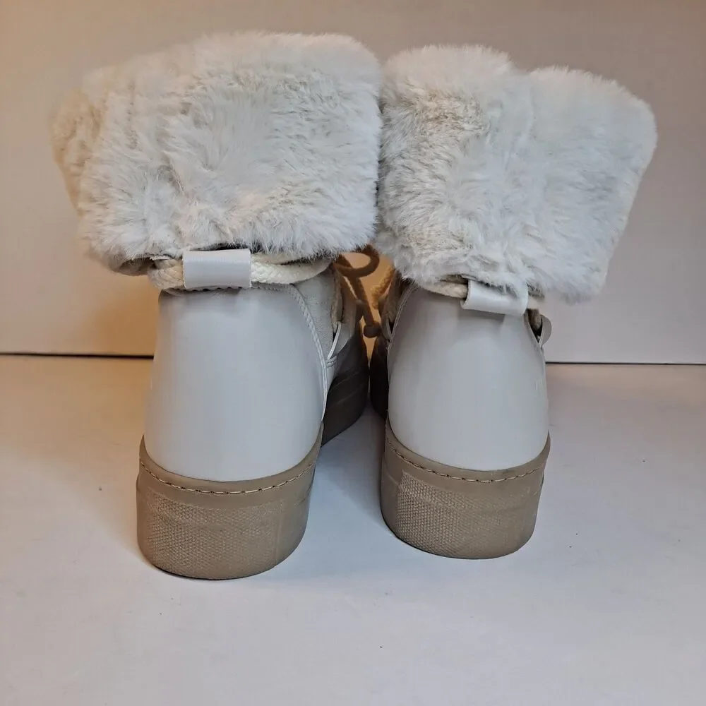 CALIA by Carrie Underwood Boots Women's Hailey Ivory Leather Faux Fur Sz 9-1/2